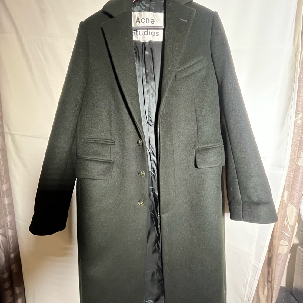Acne Black Wool Pea Coat with Notch Lapel